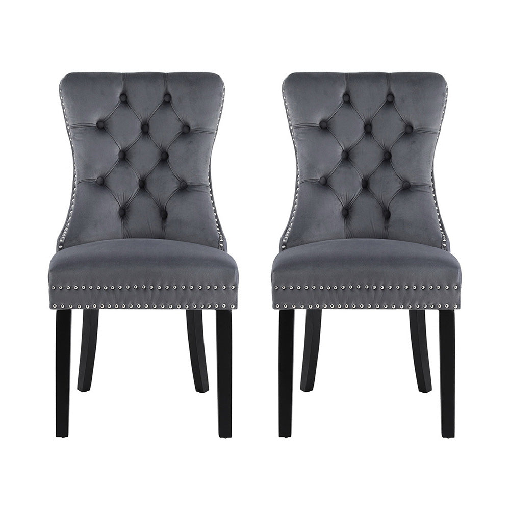 1 Set of 2 Artiss Dining Chairs Grey Velvet