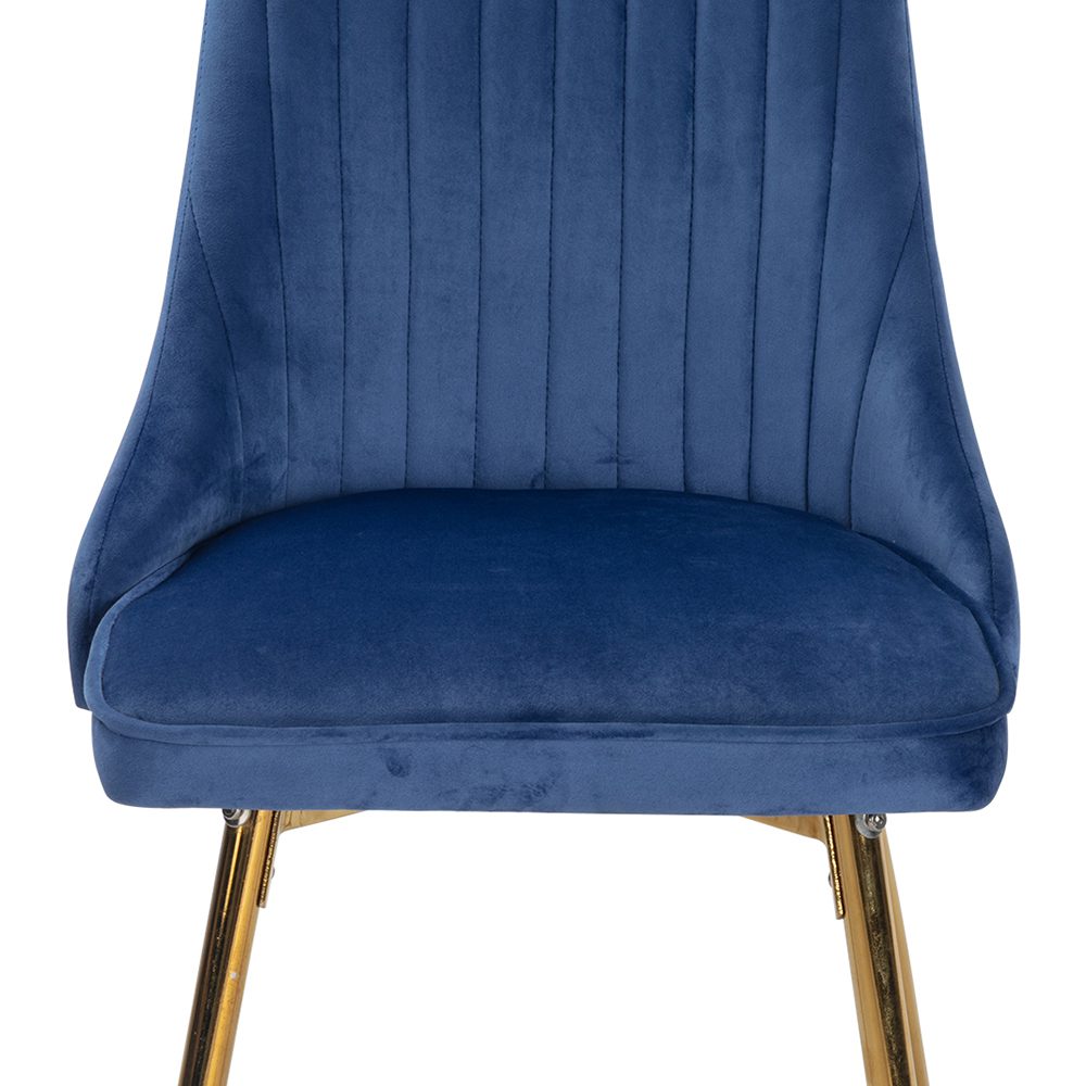 Viva Forever Set of 2 Blue Velvet Dining Chairs – Art Deco Design with Gold Metal Legs