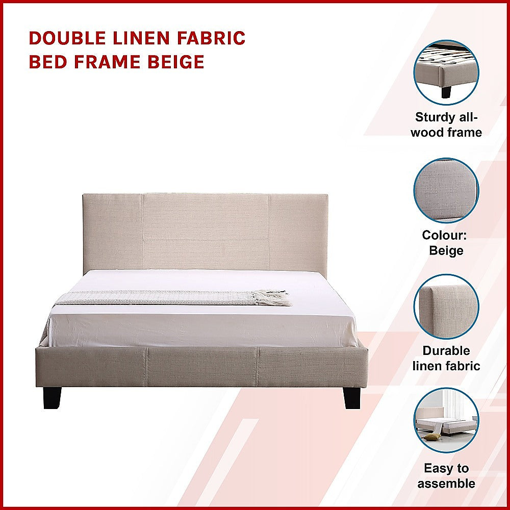 Double Linen Fabric Bed Frame Beige