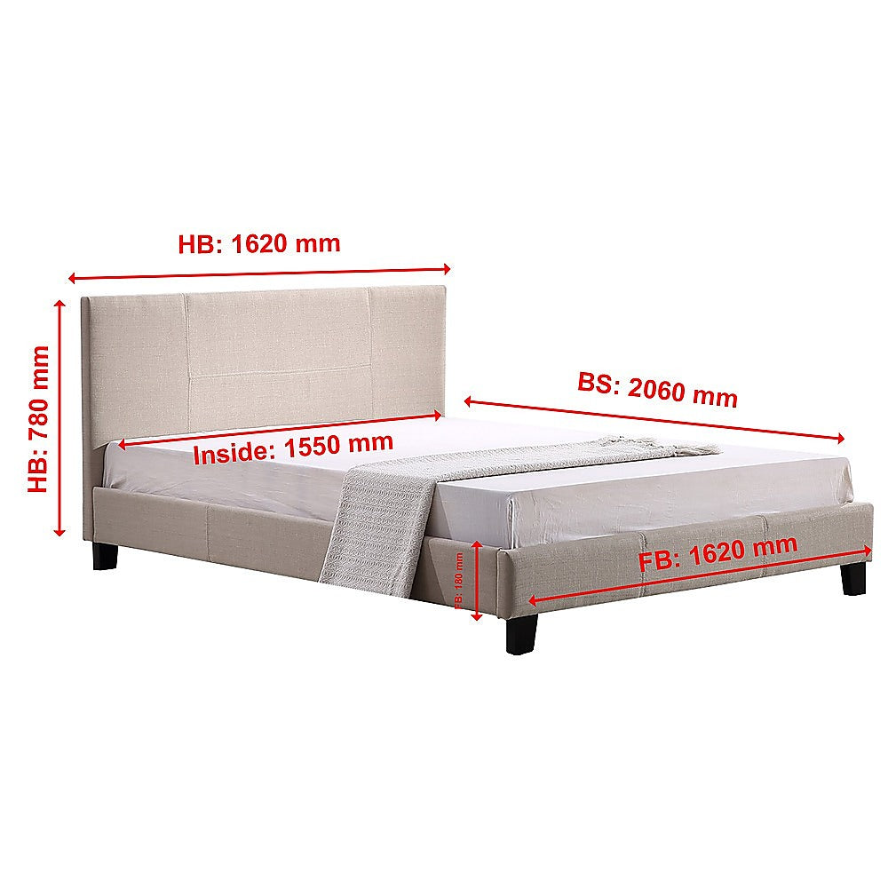 Queen Linen Fabric Bed Frame Beige